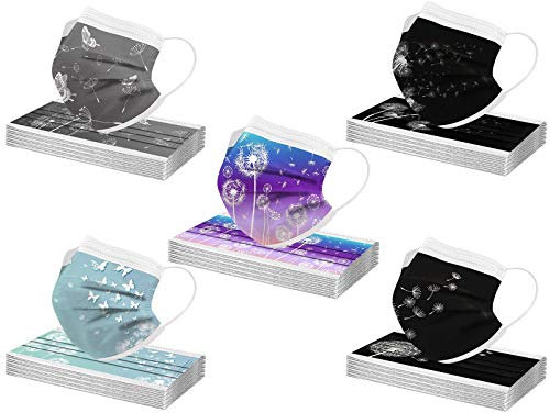 AmyGline 50 Stück Einweg,3-lagig Vliesstoff,Mund-Nasen-Schutz,Schmetterling Motiv,Atmungsaktive,Multifunktionstuch Halstuch Bandana für Erwachsene (50PC, Z020)
