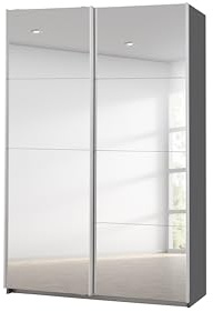 Rauch Möbel Caracas, Schwebetürenschrank, Grau metallic, Breite 136 cm | Kleiderschrank mit Schwebetüren, Schiebetüren, 1-türig, mit Spiegel, für Schlafzimmer, Kinderzimmer, Wohnzimmer, Garderobe