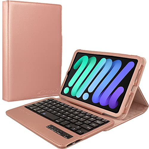 TECHGEAR Keyboard Case for iPad Mini 7 / Mini 6 (7th & 6th Generation) 2024/2021 [Strike Folio] PU Leather Case with Built in Detachable Bluetooth Wireless UK QWERTY Keyboard and Stand (Rose Gold)