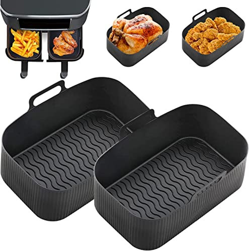USMEI Silicone Air Fryer Mould, 2 Piece Rectangular Air Fryer Basket, Reusable Silicone Air Fryer Liner Liner for Air Fryer Accessories for Airfryer Cake Mould