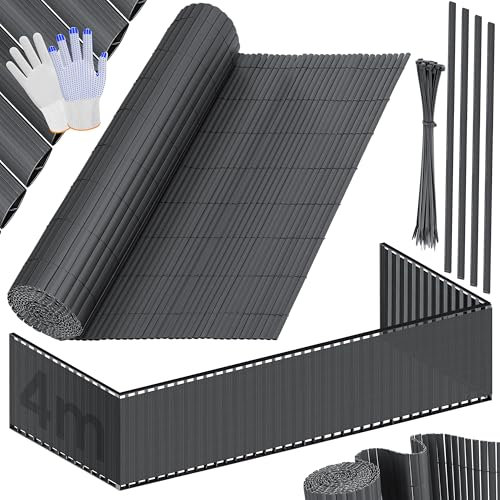 KESSER® Estera de Privacidad PVC Valla Protectora Balcón | Resistente a la Intemperie | 100 x 400 cm | Lamas reforzadas | Revestimiento del balcón Incluye Abrazaderas y Cubierta Antracita