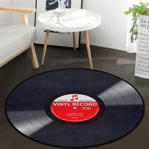 keepcute Teppich mit Musikaufzeichnung, rund, für Schlafzimmer, Wohnzimmer, Arbeitszimmer, Spielen, rutschfeste Bodenmatte, Teppich, Heimdekoration, 1,8 x 1,8 m, Schwarz