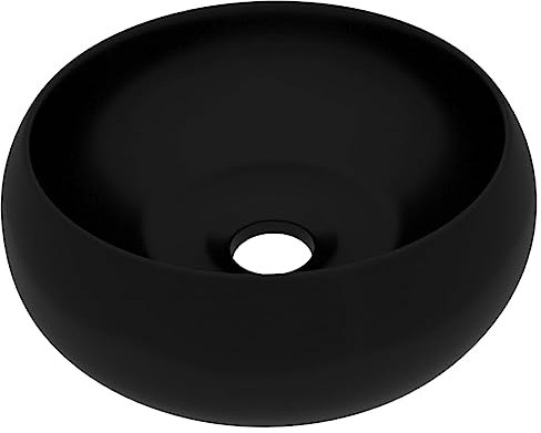 vidaXL Lavabo Rond de Luxe Vasque à Poser de Toilette Lave-mains de Salle de Bain Cuisine Vestiaire Maison Intérieur Noir Mat 40x15 cm Céramique