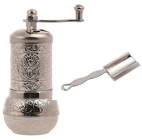 Acar Moulin à poivre turc, moulin à poivre noir, rechargeable, moulin à épices avec cuillère à mesurer, moulin à poivre avec manivelle, moulin à épices (argenté)