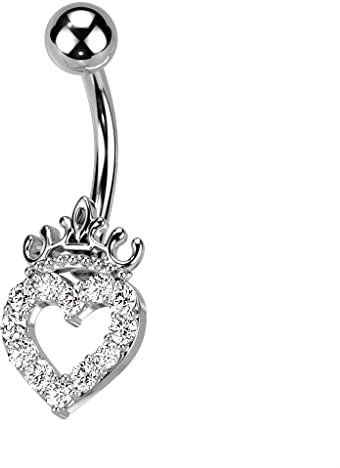 beyoutifulthings Bauch-nabelpiercing Pavé Herz Krone Zirkonia Clear Nabel-Piercing Chirurgenstahl Bananabell Silber Stab-länge 10-mm