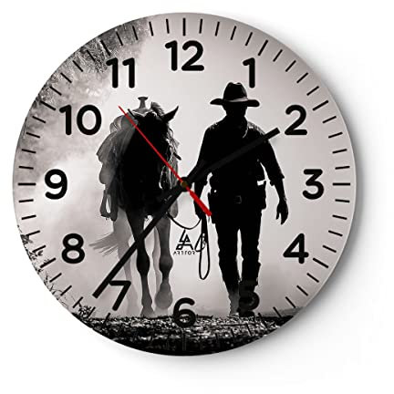 Modern Wanduhr Cowboy Pferd Shady 40x40cm Rund Groß Wand Uhr Glas Analog Zimmeruhren Küche Büro Wohnzimmer Glasuhr Wall Clock Dekoration Design Wanddekoration Küchenuhr C4AR40x40-4620