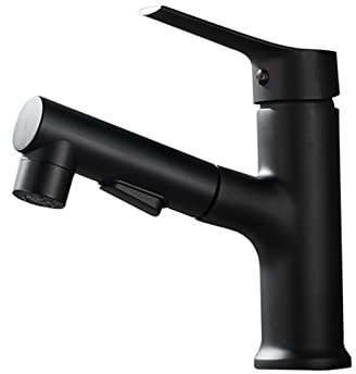 GLYYR Waschtischarmatur, Wasserhahn Ausziehbar mit 2 Modus, Wasserhahn Bad aus Messing, Mischbatterie Wasserhahn Bad, Einhand-Waschtischbatterie Kaltes und Heiße Vorhanden, Schwarz