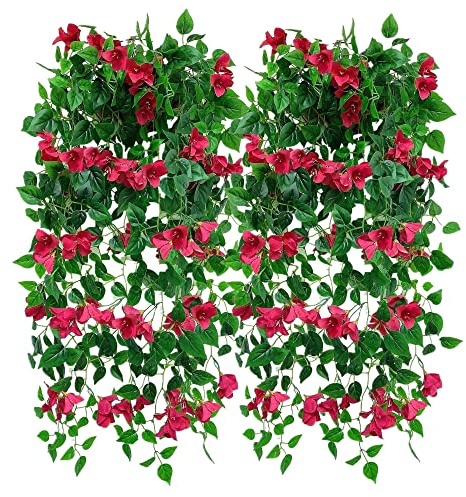 Magrowie 4 Stück künstliche hängende Bougainvillea-Seiden-Kunststoff-Blumenranken für drinnen und draußen, Zuhause, Bauernhaus, Garten, Veranda, Traufwand, Zaun, Hochzeit, Party, Dekoration (Fuchsia)