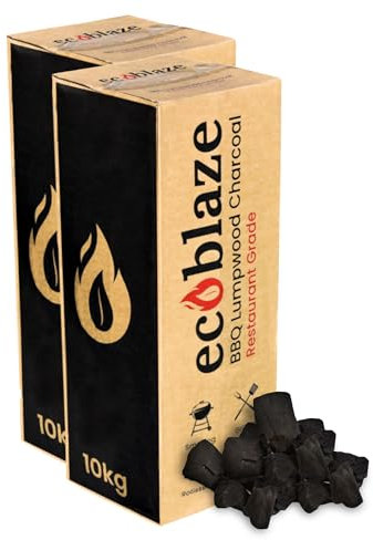 Ecoblaze Restaurant Grade Lumpwood Charcoal Box - 2 x 10kg - Large Fragment Charcoal, Easy to use, Ideal fuel - Perfect for BBQs, Portable Barbecues, Charcoal BBQs, Smokers & More