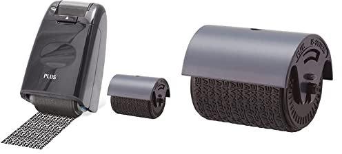 Plus Japan IS-500CM-IS-007CM Datenschutz Textschwärzer Sicherheits Set 1 Rollstempel und 1 Nachfüllkartusche, Farbe sortiert & PLUS Europe, Nachfüllrolle für den Camouflage Rollstempel, 1er Pack