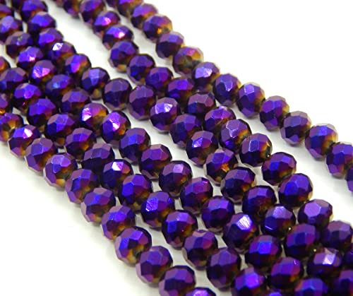 Perlin Lot de 120 perles tchèques, en cristal de Bohême, 4 mm, rondes, à facettes, en verre CZ, 1 brin de 120 perles (violet métallisé)