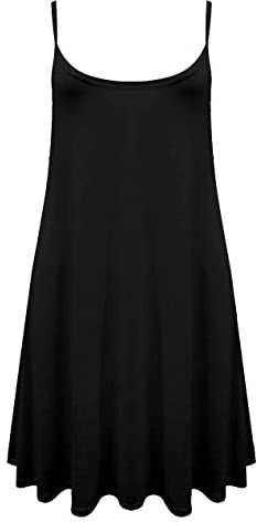 Ladies Women's Plain Swing Flared Cami Strappy Casual Vest Dress Top Plus Sizes (L/XL(16-18), Black)