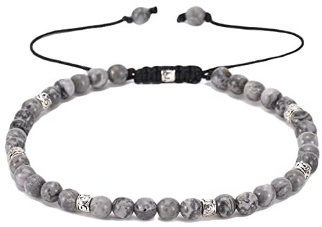Beads Armband Damen, Zirkonia Armband Grau Legierung Verstellbare Runde Glatte Perlen Perlenarmbänder Edelstein Armband 19cmx4mm