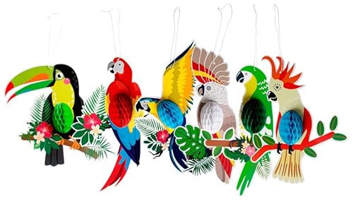 BangShou 6 Stück Tropischer Papagei Hängedekoration, Wabenpapagei Tropische Vogeldekoration für Hawaii-Deko, Sommer Luau Party, Tropical Party (Papagei A)