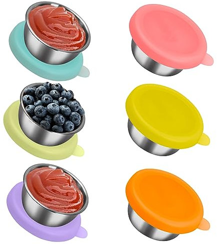 Pagezol 6PCS Salad Dressing Containers, Small Condiment Containers with Leakproof Lids, Sauce Containers for Lunch Box, Dipping Sauce Pots, Little Tubs Storage Cups for Sauces Dipping Condiment Snacks