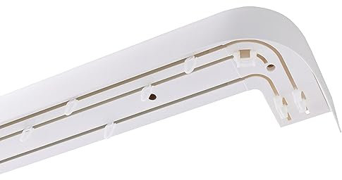 Garesa Gardinenschiene 3-läufig,Weiß I Vorhangschiene aus Kunststoff inkl. Gleiter I Vorgebohrt zur Deckenmontage I Mit Blende Farbe Weiß + Retoure I 330cm