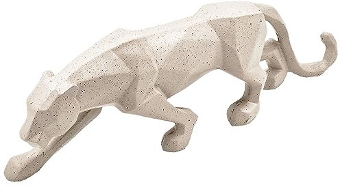 Panther Skulptur XXL - Deko Figur Geometrisch Origami Design - Cremeweiß Polyresin 43x14x7cm