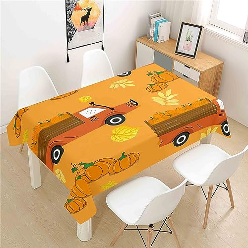 Mateju Table Cloth Rectangular Tablecloth Wipe Clean Tablecloths, 3D Pumpkin Print Table Decoration for Party Kitchen Garden Indoor Outdoor (140x220cm,Pumpkin Car)