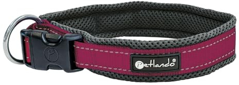 Petlando Hundehalsband Outdoor stark reflektierend, Berry, M (45-50cm) | Für mittelgroße Hunde, Stufenlos verstellbar, Reflektor-Streifen, schnelltrocknend, leicht & weich gepolstert