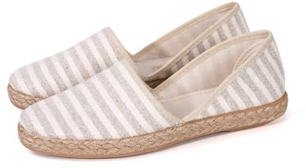 JOMIX Alpargatas Mujer Planas Fabricadas en España Zapatillas Esparto Mujer Mocasines Mujer Verano con Estampado de Rayas, Beige, 37 EU