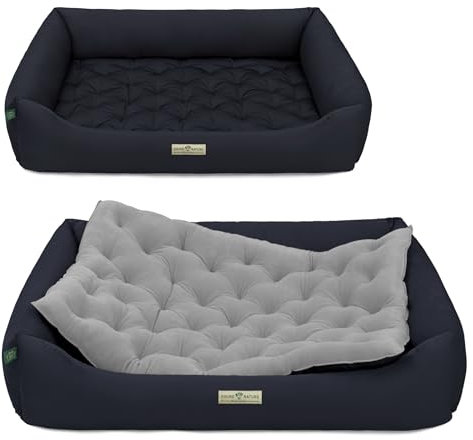 HOUND & NATURE | Öko Hundebett Zürich | Orthopädisch/Fest | Gr. XXL für Sehr Große Hunde - Kuscheliges, Flauschiges Hundebett Waschbar mit Wende - Liegekissen (XXL - 125x95 cm, Dunkelblau)