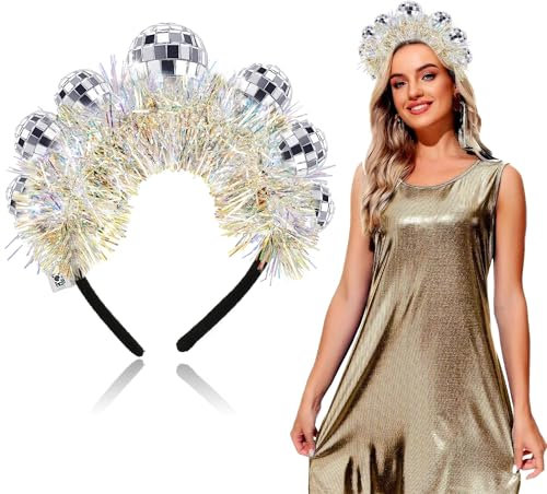 Sunshine Smile Glitzer Alien Haarreif in Silber - Weltall Kostüm Stirnband, Kopfschmuck Mit Kugeln, Space Girl Headwear, Glitzerkugeln
