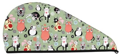 Lovely Cartoon Cats Coral Velvet Absorbent Hair Dryer Cap, Soft Shower Cap Turban, Quick Dry Hair Cap With Buttons