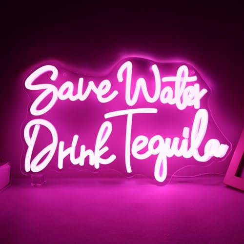 LED Neon Bar Sign Save Water Drink Tequila Neon Lights for Wall Light Signs for Home Beer Bar Bedroom Restaurant Man Cave Wall Art, Bistro Club Party Decorations,17 * 10inch