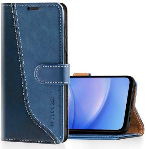 Mulbess für Samsung Galaxy A15 5G Hülle, Handyülle Leder mit Kartenfach, Klapphülle mit Magnetverschluss, Flip Case Etui Handytasche Schutzhülle, Stilvoll Diamant Blau