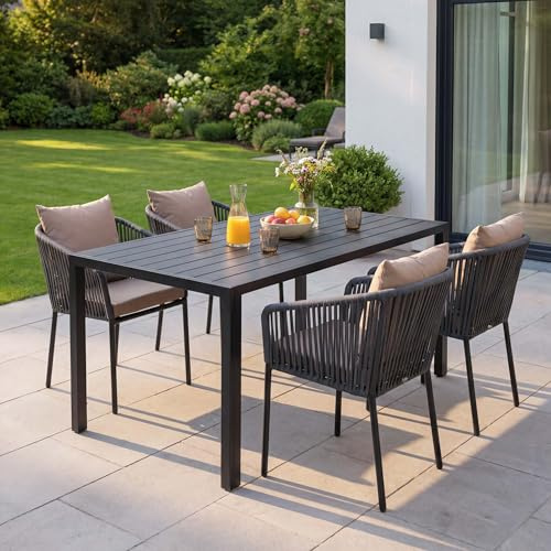 Mendler Gartengarnitur HWC-N41 Tisch+4xStuhl - anthrazit Kissen Taupe