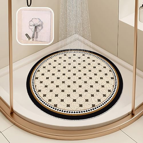 Pevfeciy Round Shower Mat PVC Shower Mat Anti-Slip Soft Shower Tray Insert with Hook Bathroom Mat BPA-Free Anti-Mold Quick-drying Highly Water Permeable,F,50x50cm
