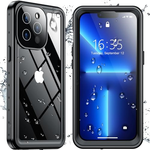 SPIDERCASE Designed for iPhone 13 Pro Max Case Waterproof, Built-in Lens&Screen Protector, Full Heavy Duty Protection, 12FT Military Shockproof, Dustproof, Anti-Scratched Phone Case 6.7 inch, Black