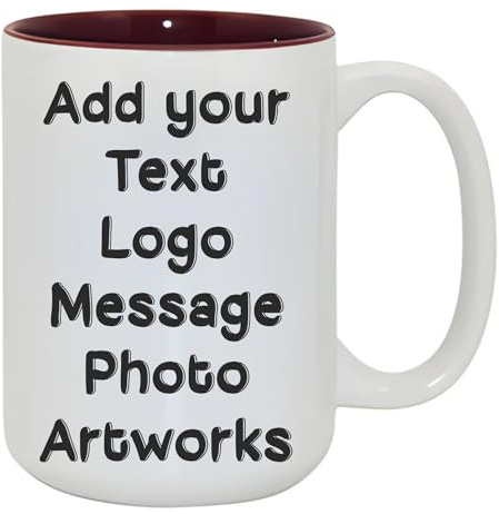 Fauntin Gifts Personalised Mug Text Photo Customised Gift Cup 15oz Printed Collage Design Logo – (Maroon Inside Only)