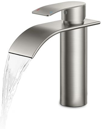 FORIOUS Robinet de Salle de Bain,Mitigeur Lavabo Cascade en Acier Inoxydable, Mitigeur Monocommande pour Eau Chaude et Froide dans la Salle de Bain, Économiseur D'eau et D'énergie Nickel Brossé.
