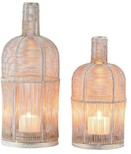 2er-Set Boho Windlicht-Laternen Preston aus Metall in Weiß Gold 32 cm