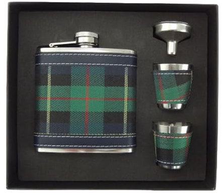 Glen Appin of Scotland Limited Tartan Designed Whiskey Hip Flask Celtic Gift Set Flask 2 Shot Glasses and Funnel 6oz