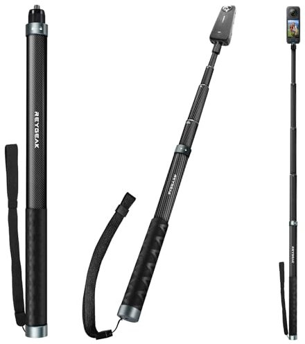 REYGEAK insta360 Selfie Stick X4,59 Pouces /150CM de Long Invisible Selfie Stick avec Filetage 1/4, Monopode d'extension étanche en Fibre de Carbone pour insta360 X4 / X3 / x2 / One/One RS/One X