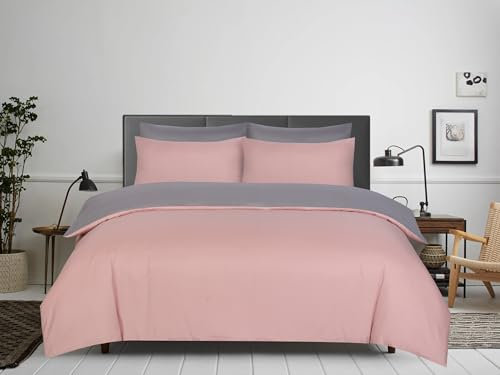 APEX FURNISHINGS Single Duvet Cover Set- 100% Brushed Microfiber Bedding Quilt Cover with Pillowcase - Pink/Grey