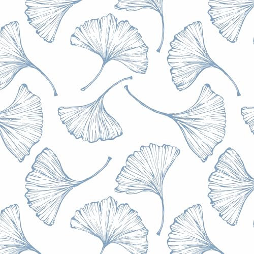 Yomshi Selbstklebende Tapete Blau Weiß 44×300cm Möbelfolie Blätter Tapete Wasserdicht Vinyl Klebefolie für Wand Schrank Möbel Wohnzimmer