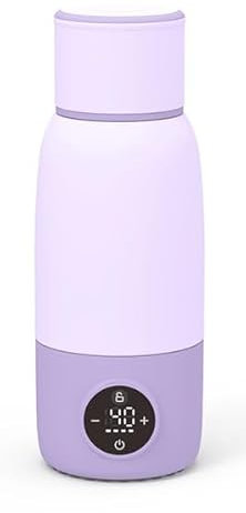 Scaldabiberon Portatile Ricaricabile con Distributore di Formula - 17oz/500ml, Riscaldamento Veloce, Controllo Preciso della Temperatura, Fino a 12 ore di Riscaldamento con Display LCD, Lavanda