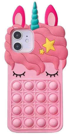 Asgens Fidget Pop Hülle für iPhone 12/12 Pro, Niedliches Hellrosa Magisches Einhorn Druckentlastende Push Bubbles, weiche Silikon-Handyhülle für Apple 12/12 Pro 6.1 Zoll