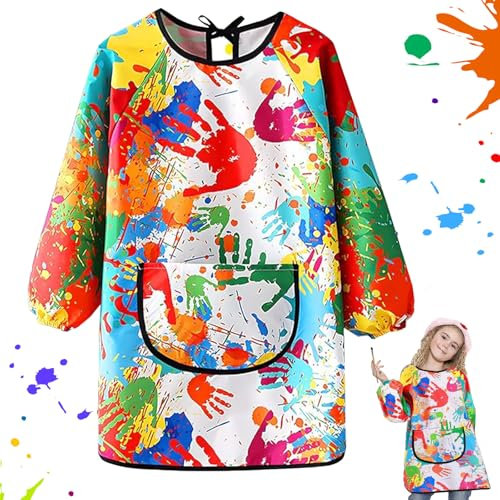 YOUYIKE Malschürze Kinder, Malkittel Schule 1. Klasse, Malschürze Kinder mit Big Taschen und Ärmeln, Malerkittel für 7-12 Jahre, für Schule Kunst Malerei, Kochen, Essen, Laboraktivität
