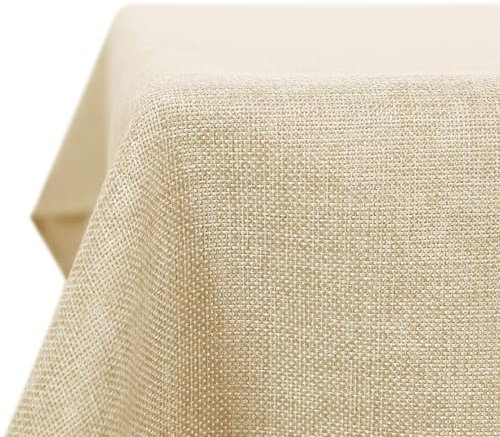 Deconovo Outdoor Tischdecke Abwaschbar Gartentischdecke Wetterfest Tischwäsche Wasserabweisend Tischwäschen Tischdecken Lotuseffekt Tischtuch Leinenoptik für Esszimmer Küche 130x280 cm, Beige, 1 Stück