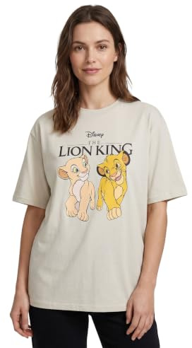 Disney Womens Beige Short Sleeve T-Shirt | The Lion King Simba & Nala Graphic Tee | Classic Characters Top | Women's Casual Wear Shirt