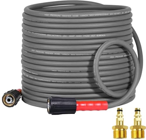 YAMATIC M22 Pressure Washer Hose 1/4,3200 PSI/220 BAR Kink Resistant 50FT Power Washer Hose with 2 Karcher Adapters - Fits Universal M22 Pressure Washers & Karcher K2 K3 K4 Models (NOT for K5+)