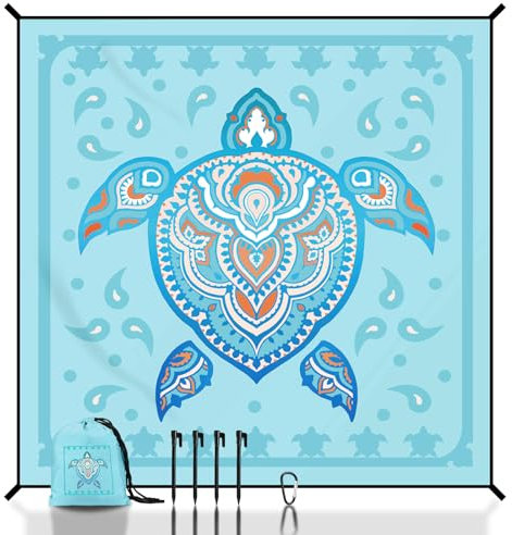 SKYREH Stranddecke Sandfrei Super Groß 210x200 cm, Sanddicht Wasserdicht, Ultradünn Schnelltrocknend Tragbar Strandmatte, Leicht Weiches Bequemes Langlebiges Strandtuch, Schildkröte