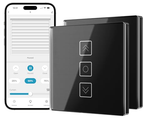 Tallifun Smart Rolladenschalter mit Prozentanzeige, Wlan Jalousie Schalter Rolladensteuerung für Smart Life, Funktioniert mit Alexa/Google Assistant/Siri, Benötigt Nullleiter 80x 80mm