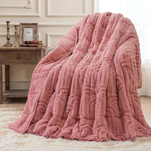 Wemore Jacquard-Fleece-Gewichtsdecke, Queen-Size-Größe, 152,4 x 203,2 cm, 9 kg, superweiche, gemütliche Sherpa-gewichtete Decken für Erwachsene, ultra-flauschige, schwere Decke zum Schlafen, flauschig