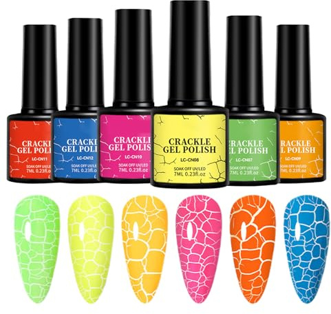 Crackle Gel-Nagellack, einzigartiger Crackle-Effekt, Hochglanz-Nagellack, 6-teiliges Set