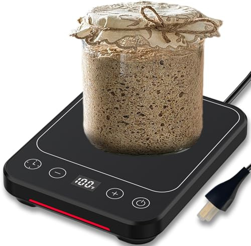 Sourdough Starter Warmer Mat, 12H Timer Warming Heating Pad, Precise 1°F Thermostat Control (70-100°F), Smart Memory Warming On/Off, Fits Jars Up to 40oz, Perfect for Home Baking (Black LCD Screen)